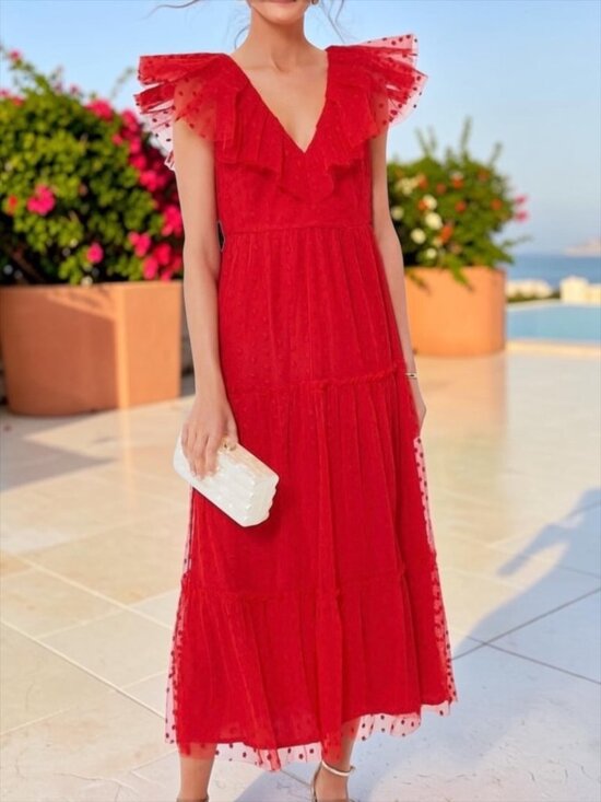 Tuckernuck Dresses & Skirts - Tuckernuck Tulle Giselle Gown Dress M Red Ruffles Maxi NEW